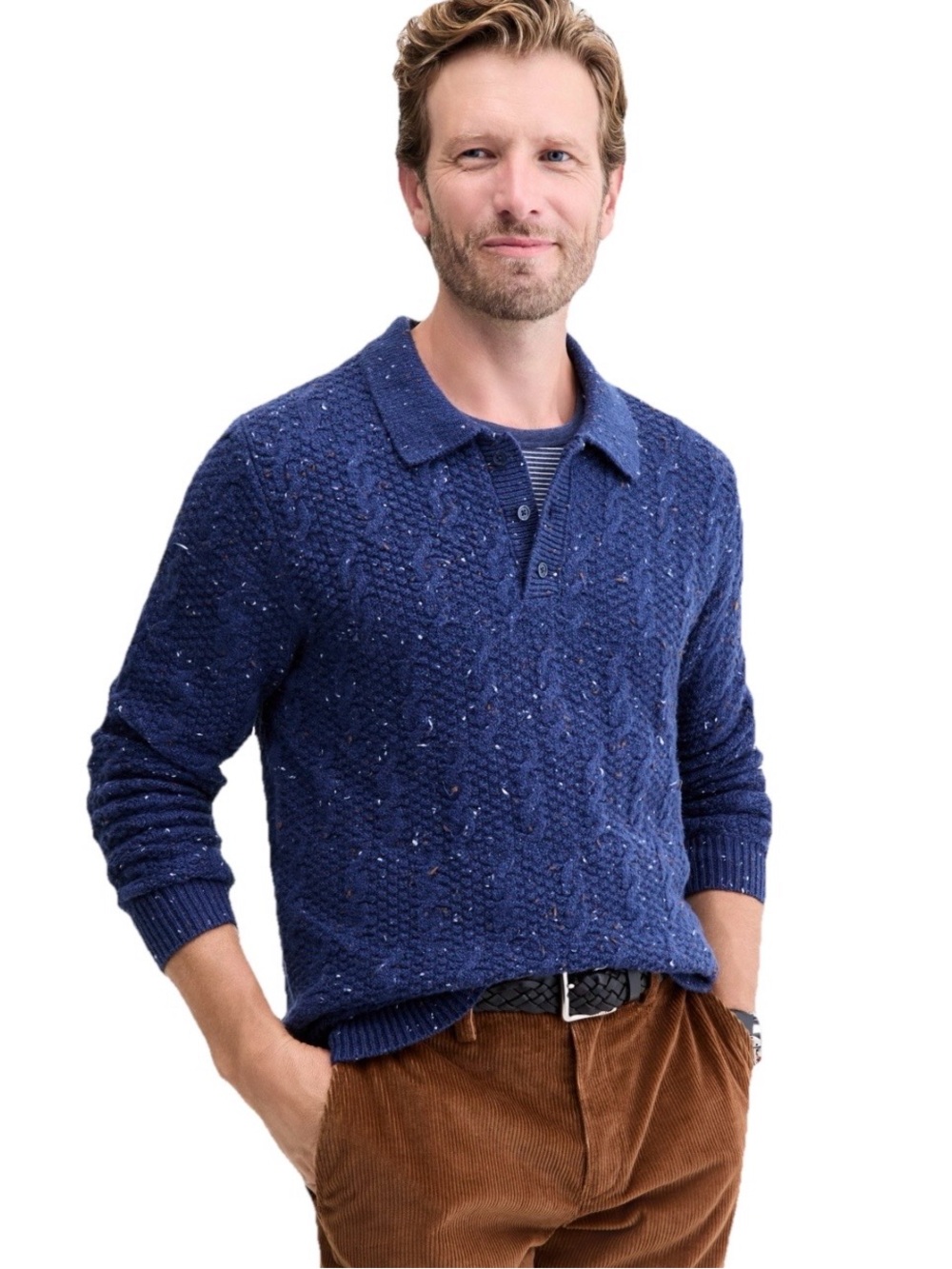 Club Room Sweater Sz M Men's Donegal Cable-Knit Polo Textured Knit Polo